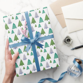 Papel De Presente Padrão de Pastel de Cor de Água da Árvore Azul Ver
