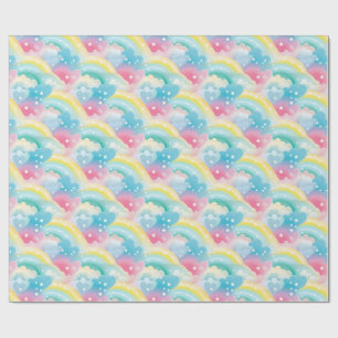 Papel De Presente Padrão de Pastel Whimsical com Corações e Rainbows