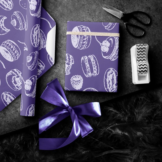 Papel De Presente Padrão de Pastris Francês | Lavanda violeta Roxo (Criador carregado)