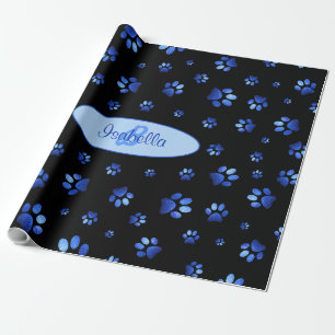 Papel De Presente Padrão de pata de cão brilhante azul Monograma
