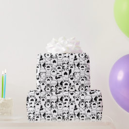 Papel De Presente Padrão de Patas de Gatos Fofos Preto Branco 