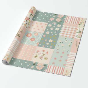 Papel De Presente Padrão de Patches Florais Vintage - Pastel (6)