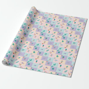 Papel De Presente Padrão de Patchwork de Ícones da Natureza