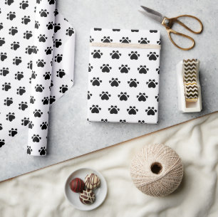 Papel De Presente Padrão de Patinhas e Corações de Cachorrinho Preto