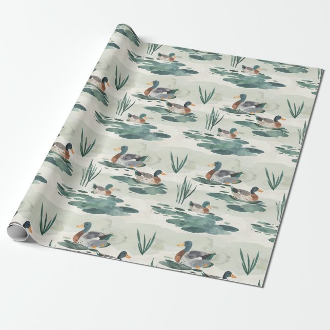 Papel De Presente Padrão de patos cúteos (Desenrolado)