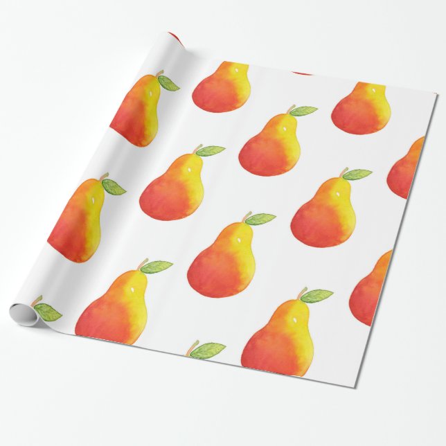 Papel De Presente Padrão de Pear de Aquarela (Desenrolado)