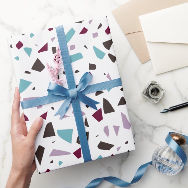 Papel De Presente Padrão de Pedra Mosaica da Abstrato Verde Terrazzo (Presentear)