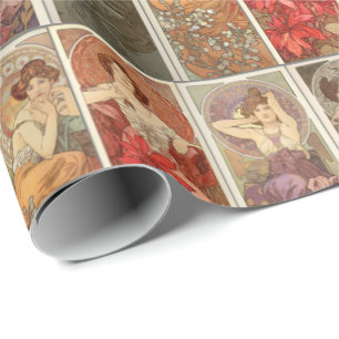 Papel De Presente Padrão de Pedras Preciosas Art Nouveau Antiga Much