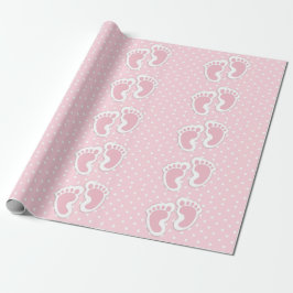 Papel De Presente Padrão de Pegadas de Bebê Rosa-Cor-de-Corte