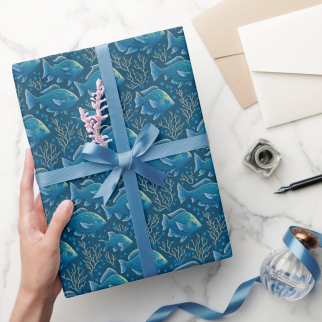 Papel De Presente Padrão de Peixe Azul (Presentear)