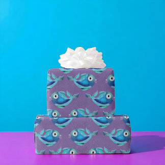 Papel De Presente Padrão de Peixe Azul Costeiro Whimsical