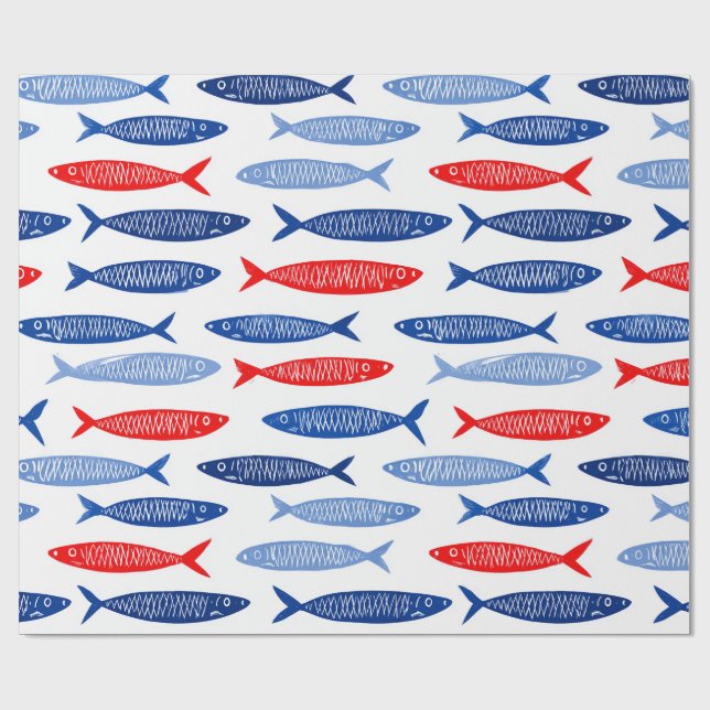 Papel De Presente Padrão de Peixe de Verão Náutico Costeiro (Aberto)