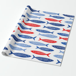 Papel De Presente Padrão de Peixe de Verão Náutico Costeiro