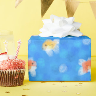 Papel De Presente Padrão de Peixe Dourado em Aquarela Fofa