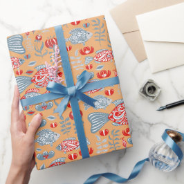 Papel De Presente Padrão de Peixe Moderno