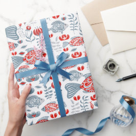 Papel De Presente Padrão de Peixe Moderno