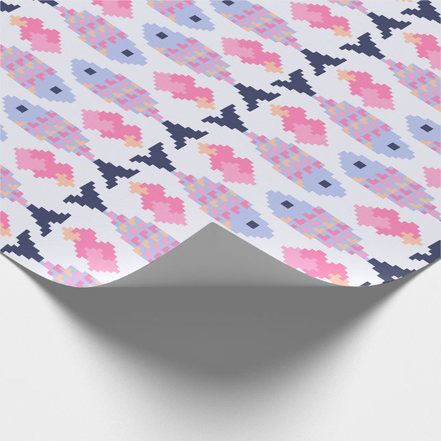 Papel De Presente Padrão de Peixe Pixel e Corações (Ponta)
