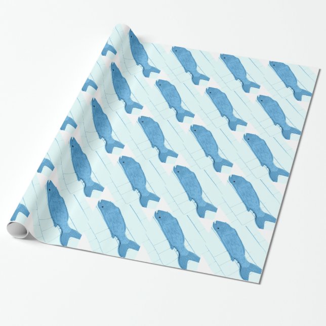 Papel De Presente Padrão de peixes azuis de diagnóstico (Desenrolado)