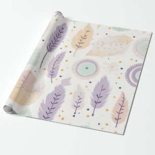 Papel De Presente Padrão de Pena de Pastel Boho com Acentos Geométri