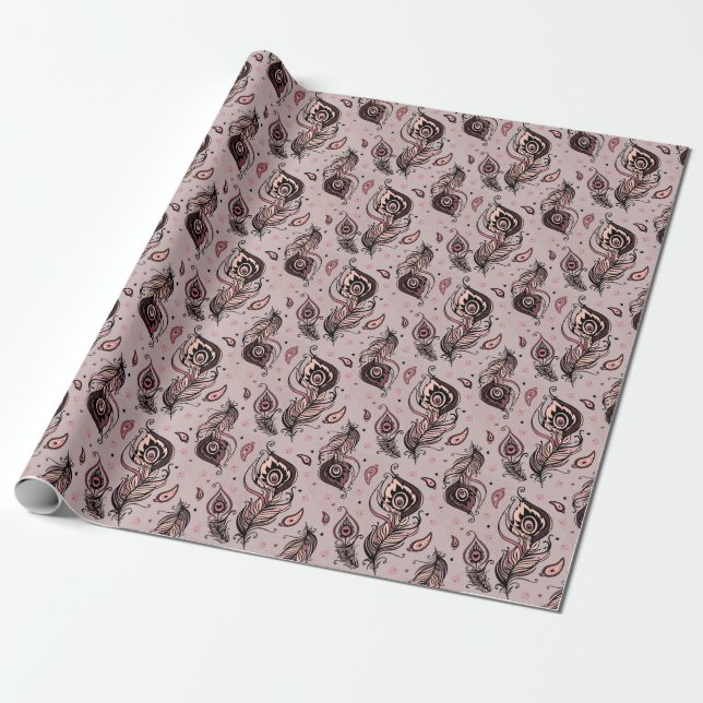 Papel De Presente Padrão de pena de peacock (Desenrolado)