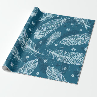 Papel De Presente Padrão de pena de safra azul