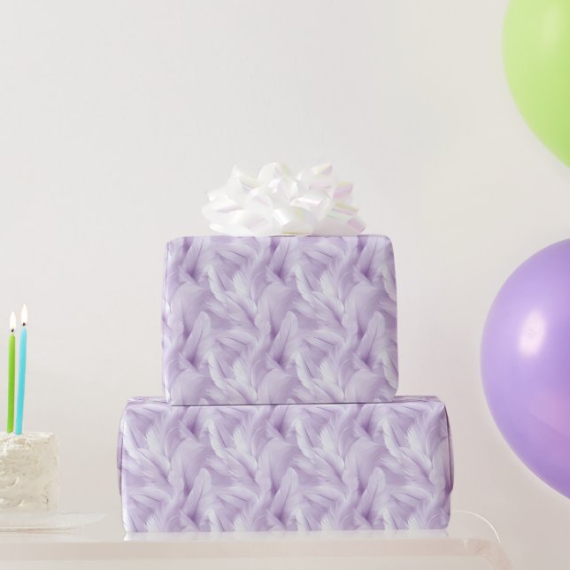 Papel De Presente Padrão de Pena Roxa e Branca Nupcial  (Presentes para festas)