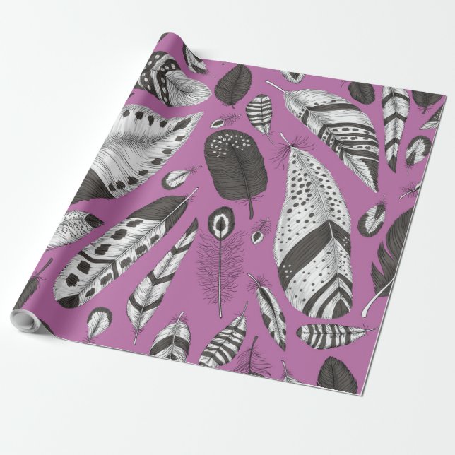 Papel De Presente Padrão de penas (Desenrolado)