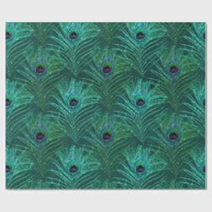 Papel De Presente Padrão de penas de pavão verde de pavão