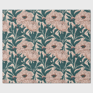 Papel De Presente Padrão de peônias rosa e verde suave