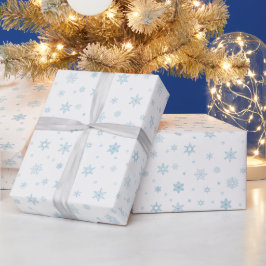 Papel De Presente Padrão de Pequenos Flocos de Neve Azul