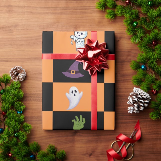 Papel De Presente Padrão de Personagens Fofos de Halloween (Presente de Natal)
