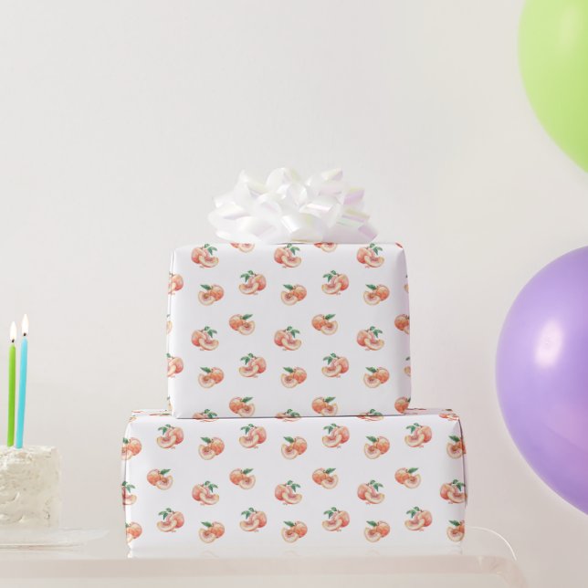 Papel De Presente Padrão de Pêssego de Aquarela (Presentes para festas)