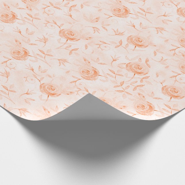 Papel De Presente Padrão de Pêssego Elegante Floral do Rosa (Ponta)