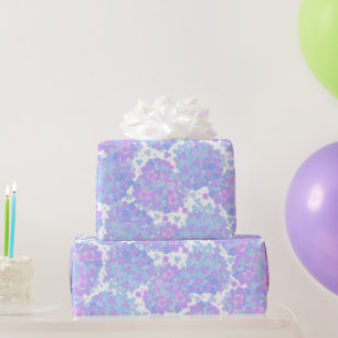Papel De Presente Padrão de Pétalas de Hortênsia Azul Pastel e Roxo