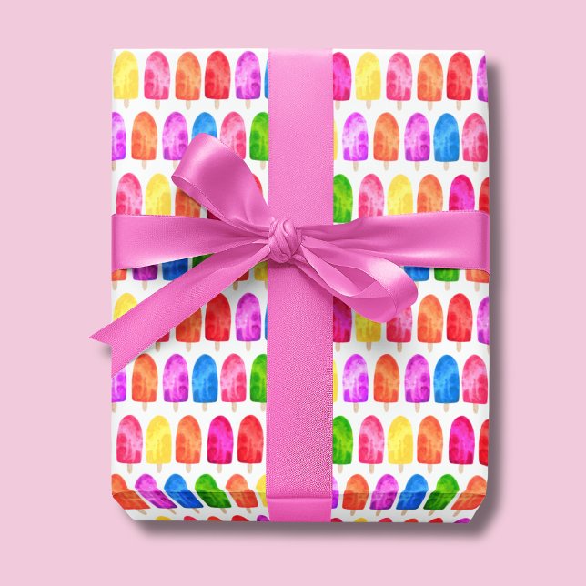 Papel De Presente Padrão de Picolé Colorido (Colorful ice lolly wrapping paper rolls, ideal for summer birthday's and baby showers.)