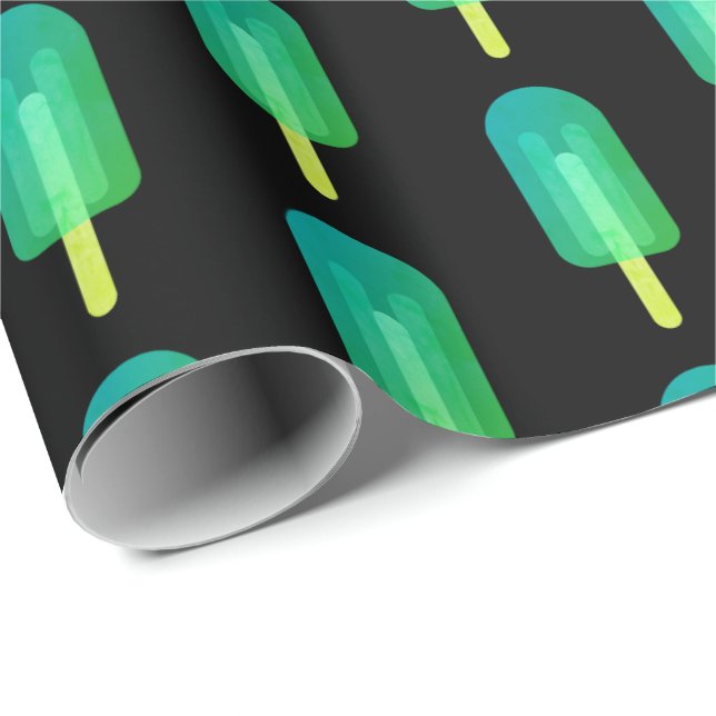 Papel De Presente Padrão de Picolés Fofos Verde/Turquesa Ombre  (Ponta do rolo)