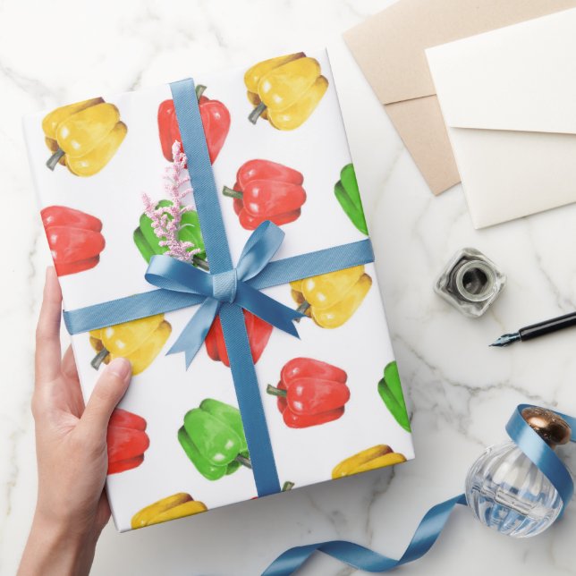 Papel De Presente Padrão de Pimentões em Aquarela  (Presentear)