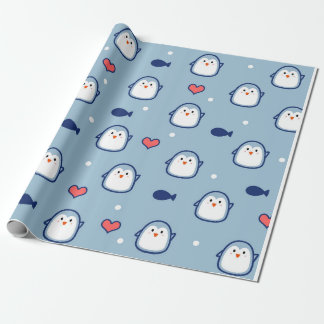 Papel De Presente Padrão de Pinguim Azul Fofo