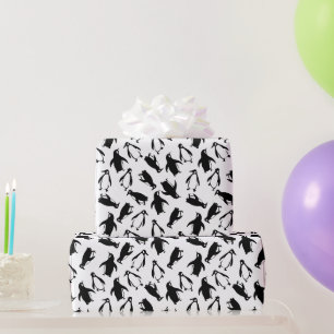 Papel De Presente Padrão de pinguim branco preto fofo em fundo branc