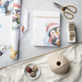 Papel De Presente Padrão de Pinguim de Natal Fofo