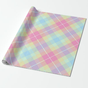 PAPEL DE PRESENTE PADRÃO DE PINK PASTEL E XADREZ AMARELO