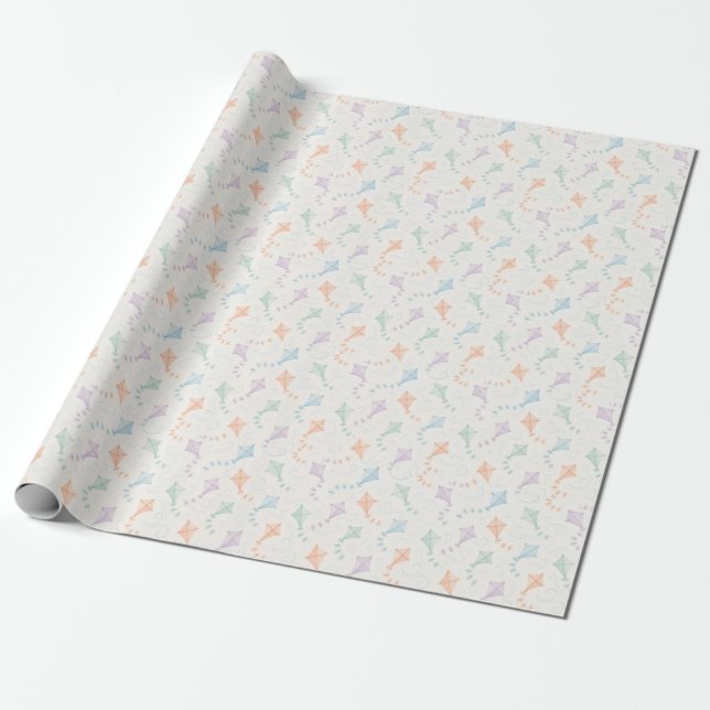 Papel De Presente Padrão de Pipas Voando em Tom Pastel (Desenrolado)