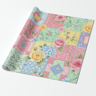 Papel De Presente Padrão de Piquenique com Remendo Floral Pastel (9)