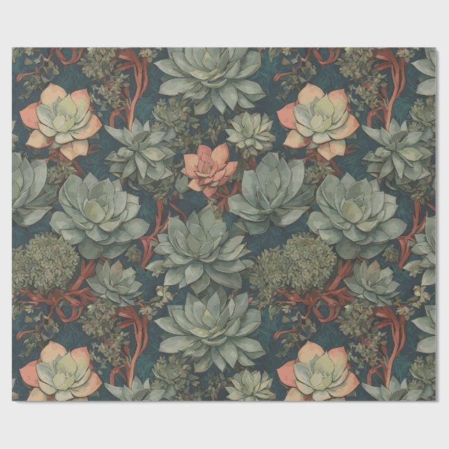 Papel De Presente Padrão de Plantas de Suculentes de Jardinagem (Aberto)
