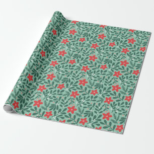 Papel De Presente Padrão de poinsétia de inverno - Flor de Natal