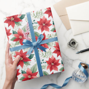 Papel De Presente Padrão de Poinsettias de Aquarela