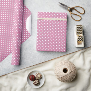 Papel De Presente Padrão de Polkadots Brancos Cor-de-Rosa-Hipotecá