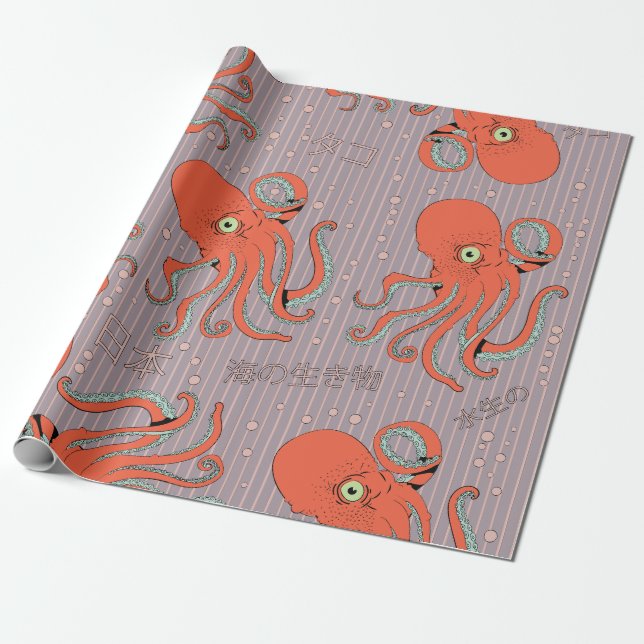 Papel De Presente Padrão de polvo japonês (Desenrolado)