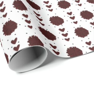 Papel De Presente Padrão de Poms e Corações do Cheerleader Maroon