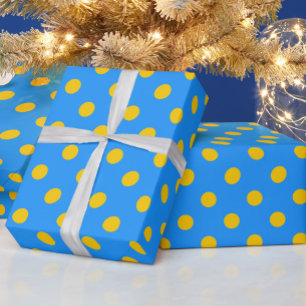 Papel De Presente Padrão de Pontos Amarelos Sobre Azul